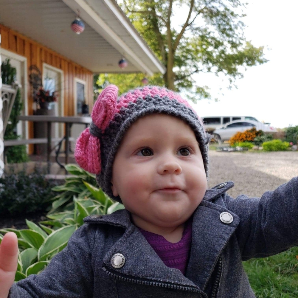 Toddlers Beanie Pom Pom Bow Hat
